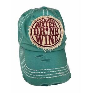 Kbethos Vintage Baseball Cap Hat Mint  Save Water Drink Wine Beach Hat Vacation